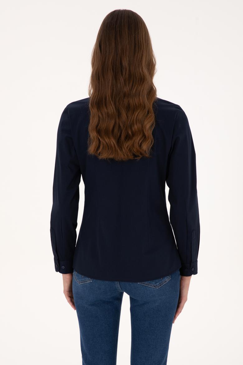 Kadın Lacivert Uzun Kollu Basic Gömlek - 50307989022