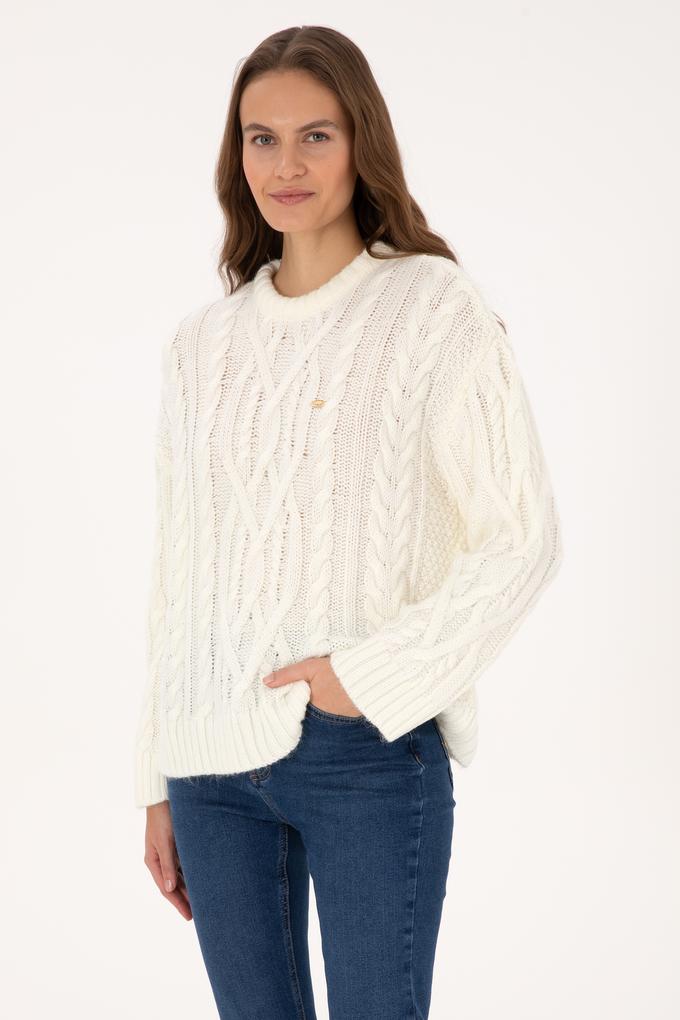 Kadın Krem Bisiklet Yaka Kazak