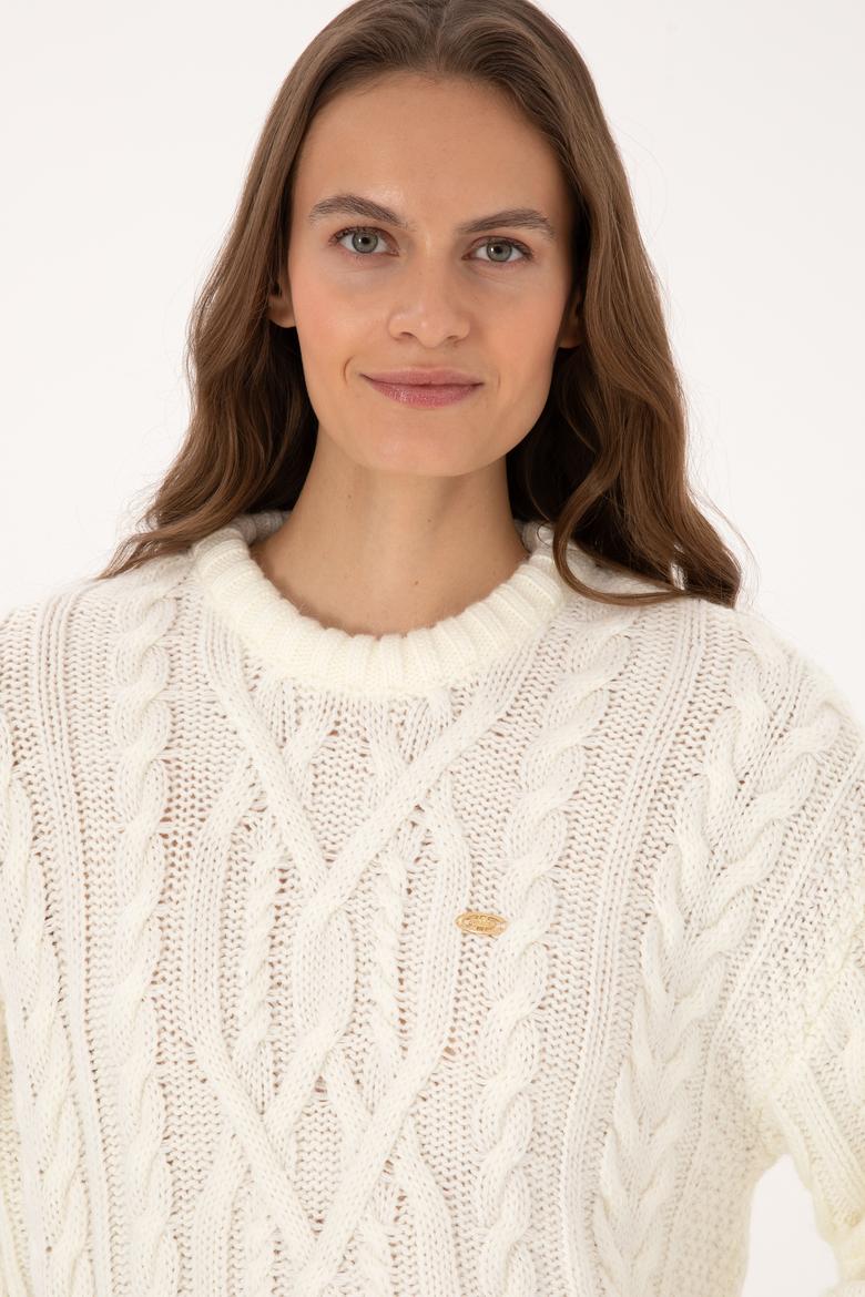 Kadın Krem Bisiklet Yaka Kazak - 50310215005