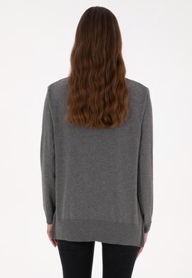 Kadın Gri Melanj Bisiklet Yaka Basic Kazak - 50313579055
