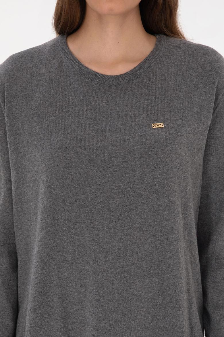 Kadın Gri Melanj Bisiklet Yaka Basic Kazak - 50313579055