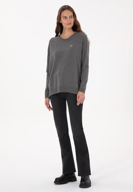 Kadın Gri Melanj Bisiklet Yaka Basic Kazak - 50313579055