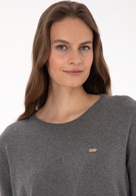 Kadın Gri Melanj Bisiklet Yaka Basic Kazak - 50313579055