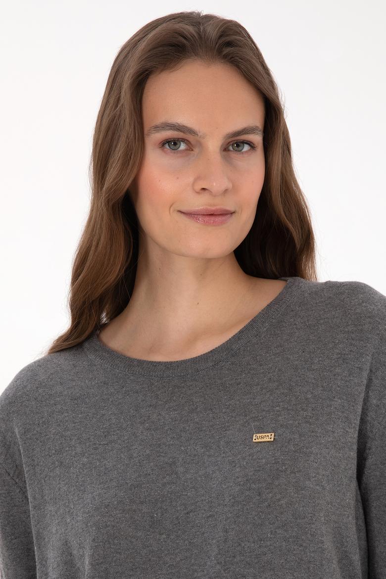 Kadın Gri Melanj Bisiklet Yaka Basic Kazak - 50313579055