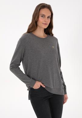 Kadın Gri Melanj Bisiklet Yaka Basic Kazak - 50313579055