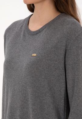 Kadın Gri Melanj Bisiklet Yaka Basic Kazak - 50313579055