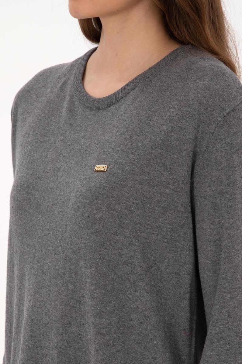 Kadın Gri Melanj Bisiklet Yaka Basic Kazak