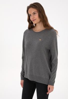 Kadın Gri Melanj Bisiklet Yaka Basic Kazak - 50313579055