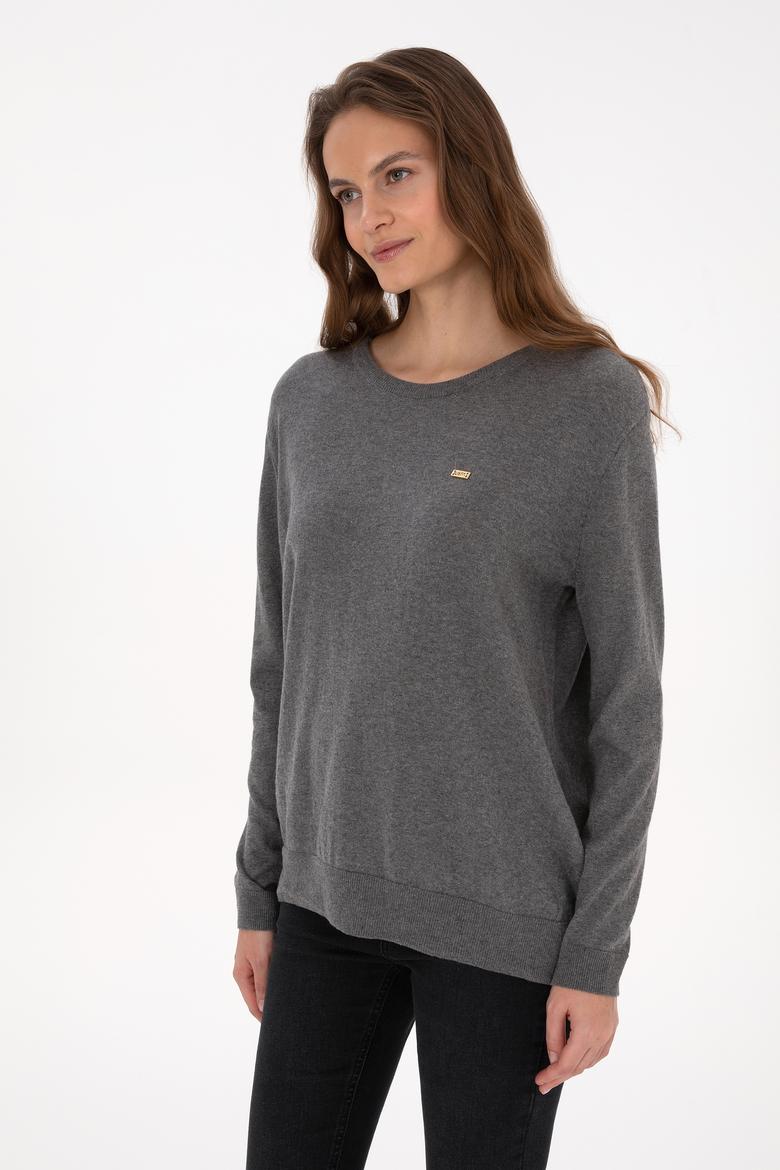 Kadın Gri Melanj Bisiklet Yaka Basic Kazak - 50313579055