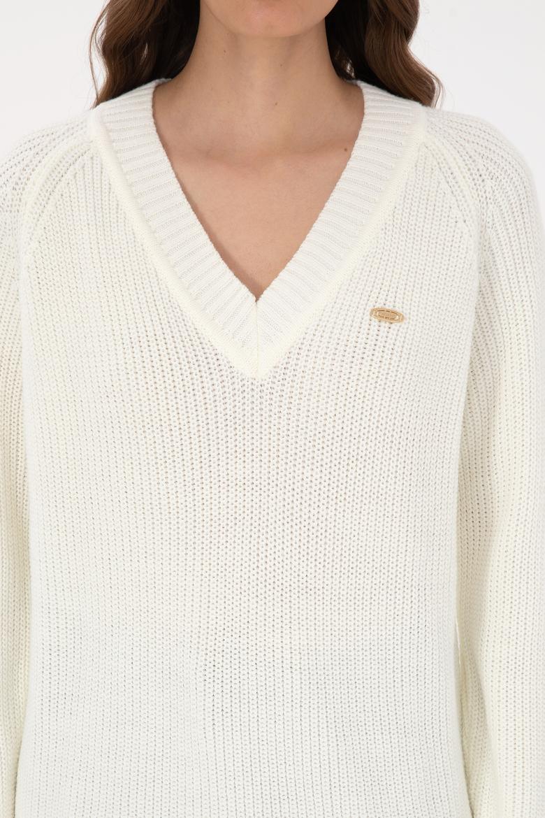Kadın Krem V Yaka Kazak - 50314934005