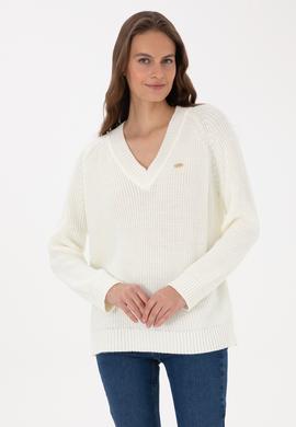 Kadın Krem V Yaka Kazak - 50314934005