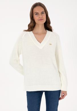 Kadın Krem V Yaka Kazak - 50314934005