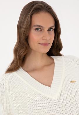 Kadın Krem V Yaka Kazak - 50314934005