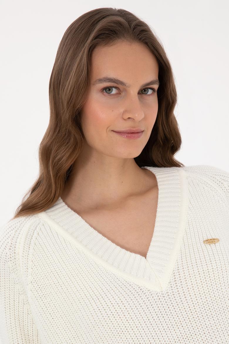 Kadın Krem V Yaka Kazak - 50314934005