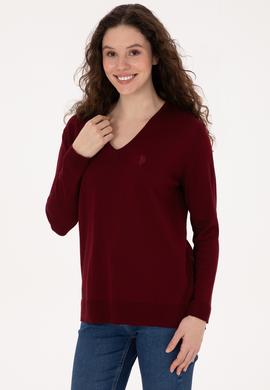 Kadın Bordo Basic Kazak - 50269016017