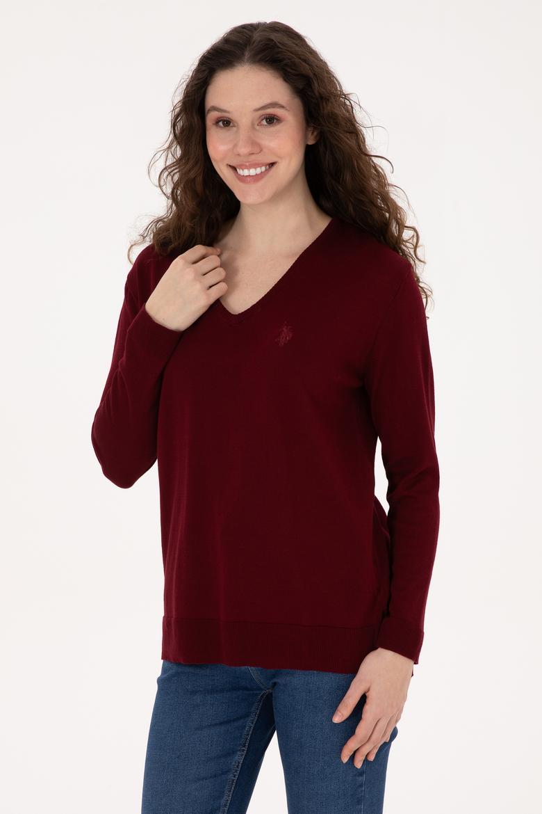 Kadın Bordo Basic Kazak - 50269016017