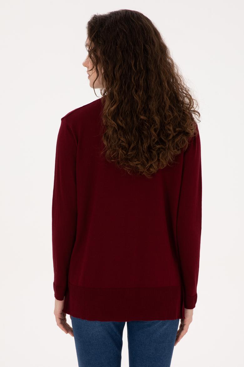 Kadın Bordo Basic Kazak - 50269016017