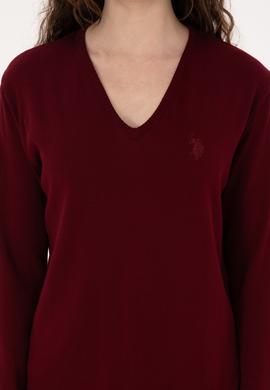 Kadın Bordo Basic Kazak - 50269016017