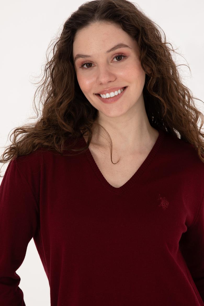 Kadın Bordo Basic Kazak - 50269016017