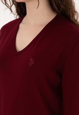 Kadın Bordo Basic Kazak - 50269016017