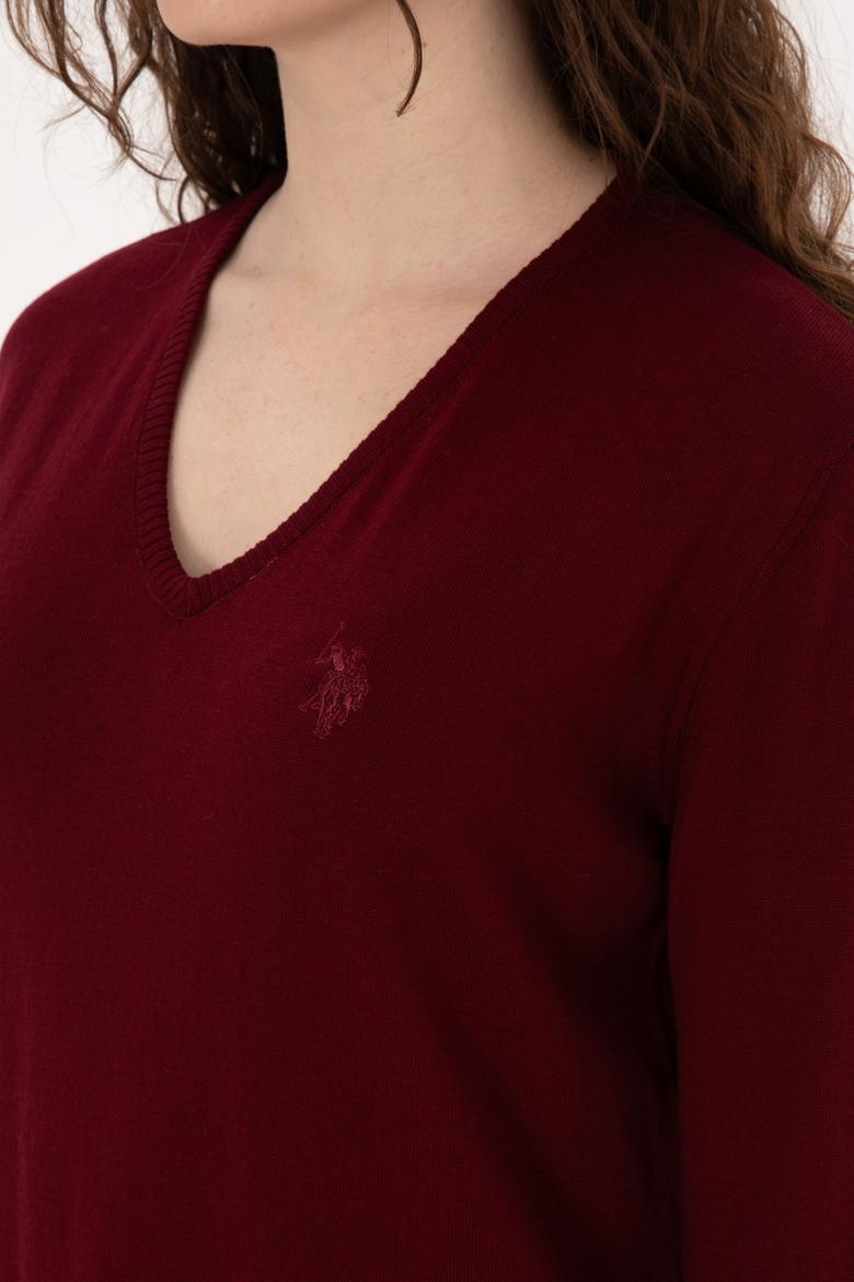 Kadın Bordo Basic Kazak - 50269016017