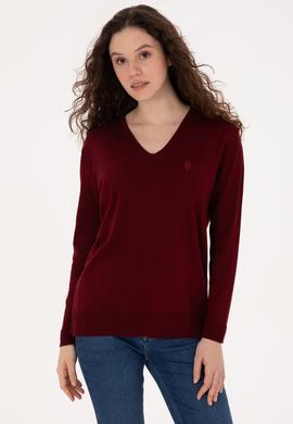 Kadın Bordo Basic Kazak - 50269016017