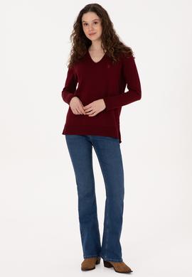 Kadın Bordo Basic Kazak - 50269016017