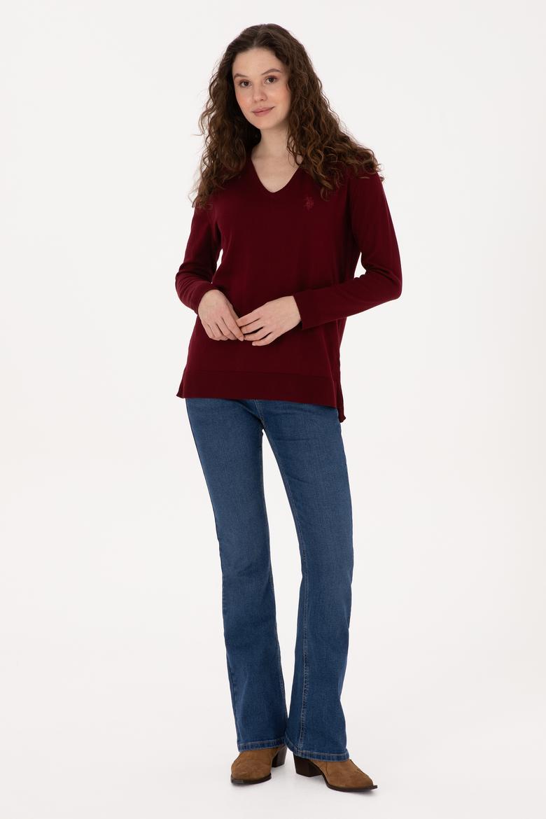 Kadın Bordo Basic Kazak - 50269016017