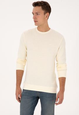 Erkek Regular Fit Bisiklet Yaka Desenli Krem Sweatshirt - 50308917001