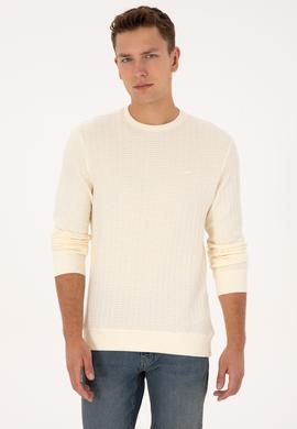 Erkek Regular Fit Bisiklet Yaka Desenli Krem Sweatshirt - 50308917001