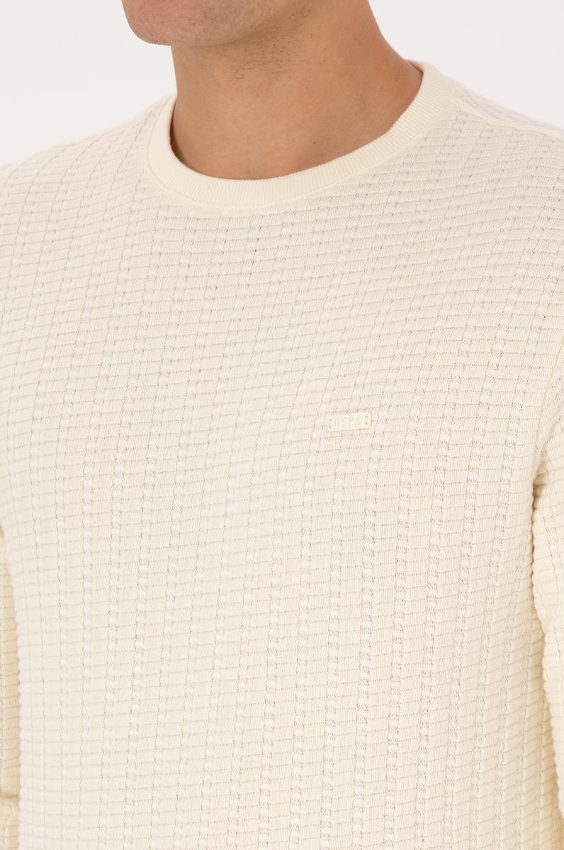 Erkek Regular Fit Bisiklet Yaka Desenli Krem Sweatshirt