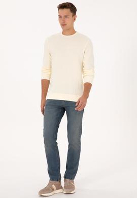 Erkek Regular Fit Bisiklet Yaka Desenli Krem Sweatshirt - 50308917001