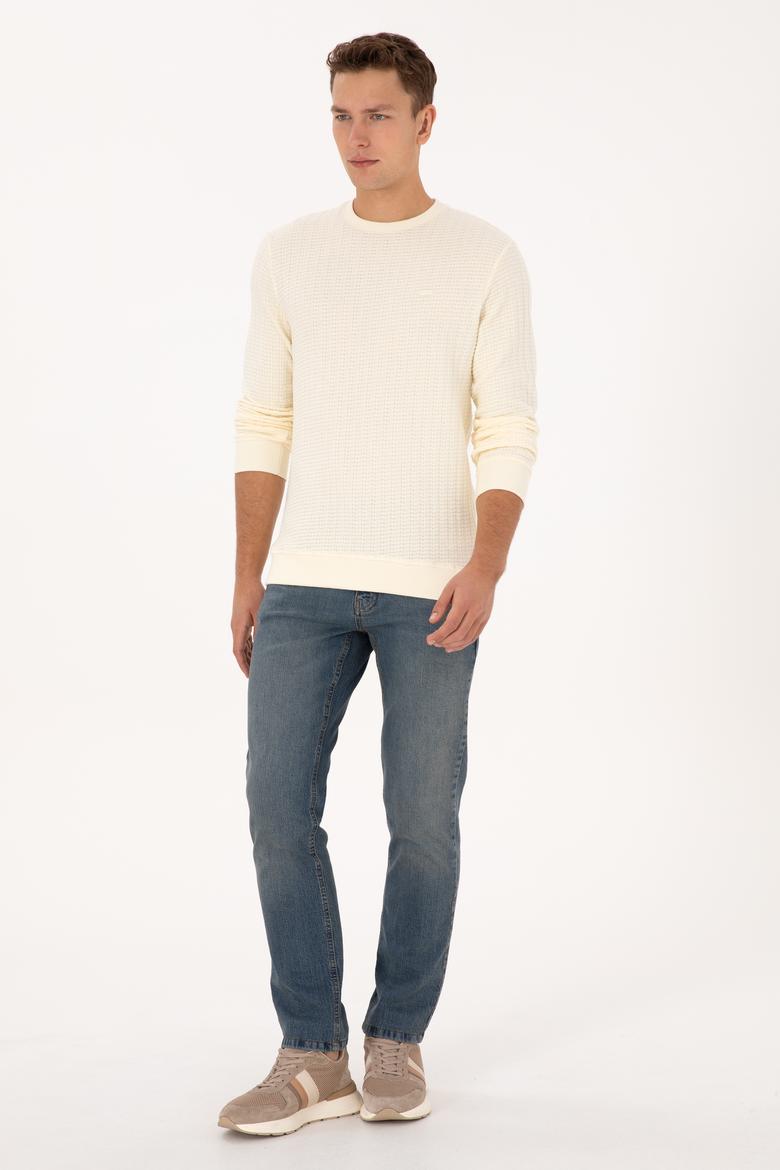 Erkek Regular Fit Bisiklet Yaka Desenli Krem Sweatshirt - 50308917001