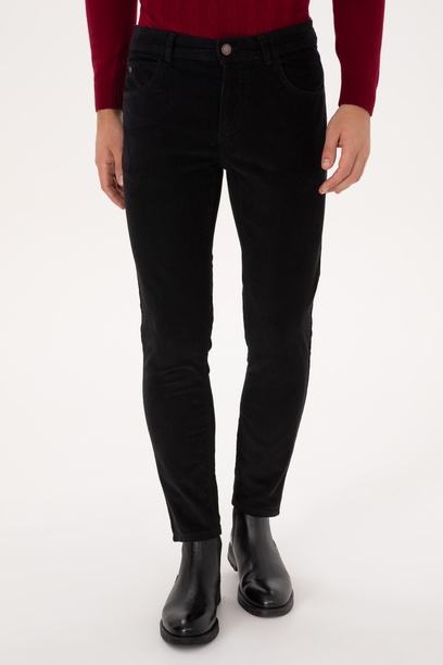 Erkek Slim Fit Siyah Kanvas Pantolon