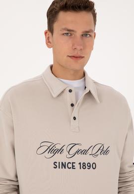 Erkek Oversize Fit Polo Yaka Taş Sweatshirt - 50308942018