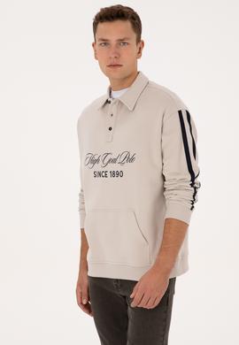 Erkek Oversize Fit Polo Yaka Taş Sweatshirt - 50308942018