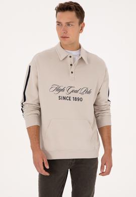 Erkek Oversize Fit Polo Yaka Taş Sweatshirt - 50308942018