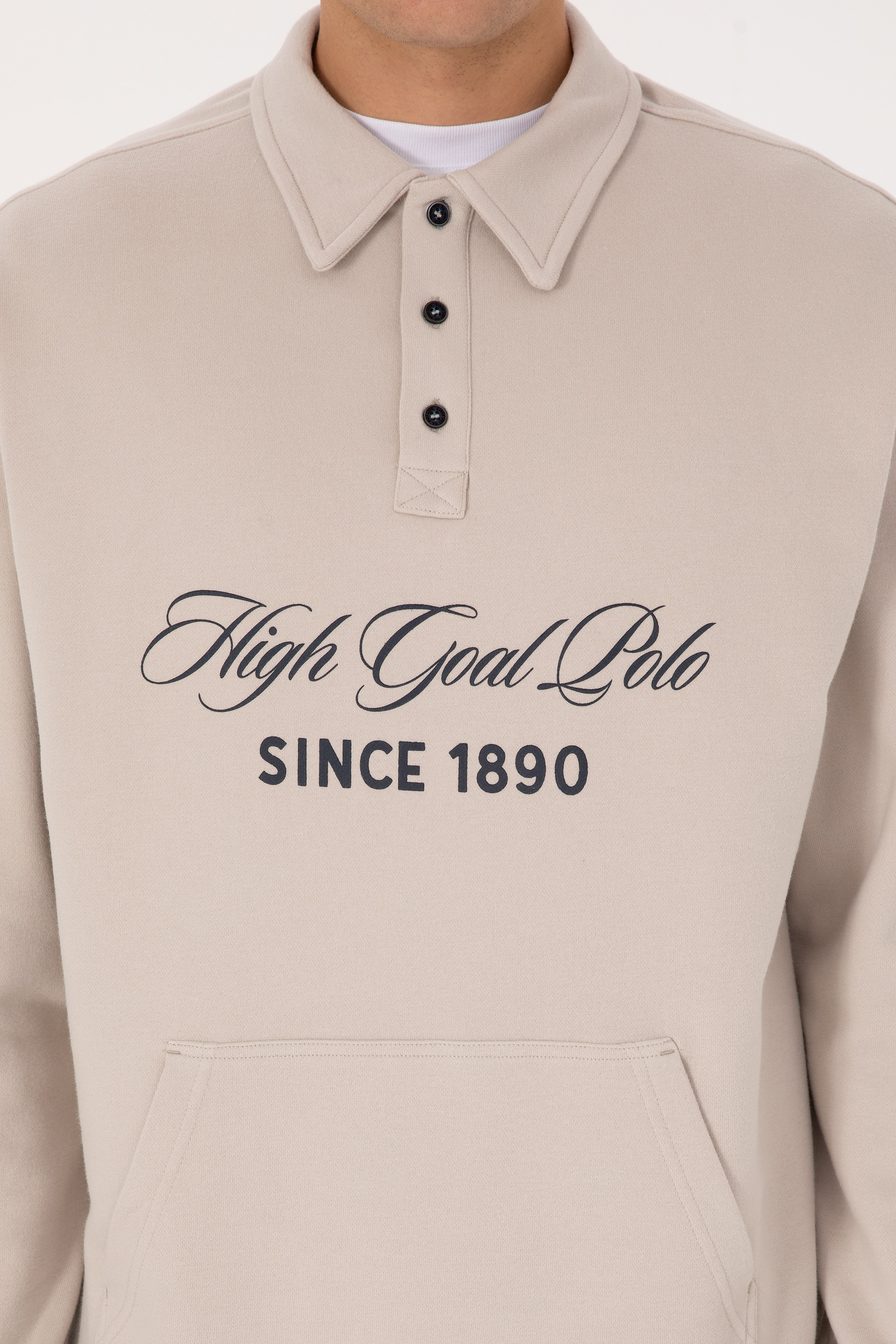 Erkek Oversize Fit Polo Yaka Taş Sweatshirt - Image 6