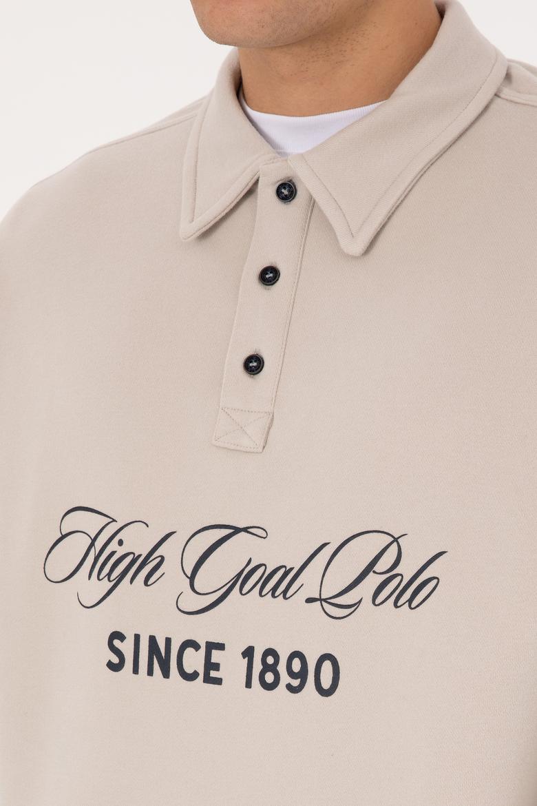Erkek Oversize Fit Polo Yaka Taş Sweatshirt - 50308942018