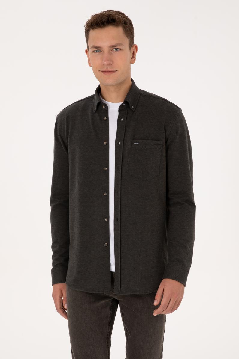Erkek Haki Örme Gömlek