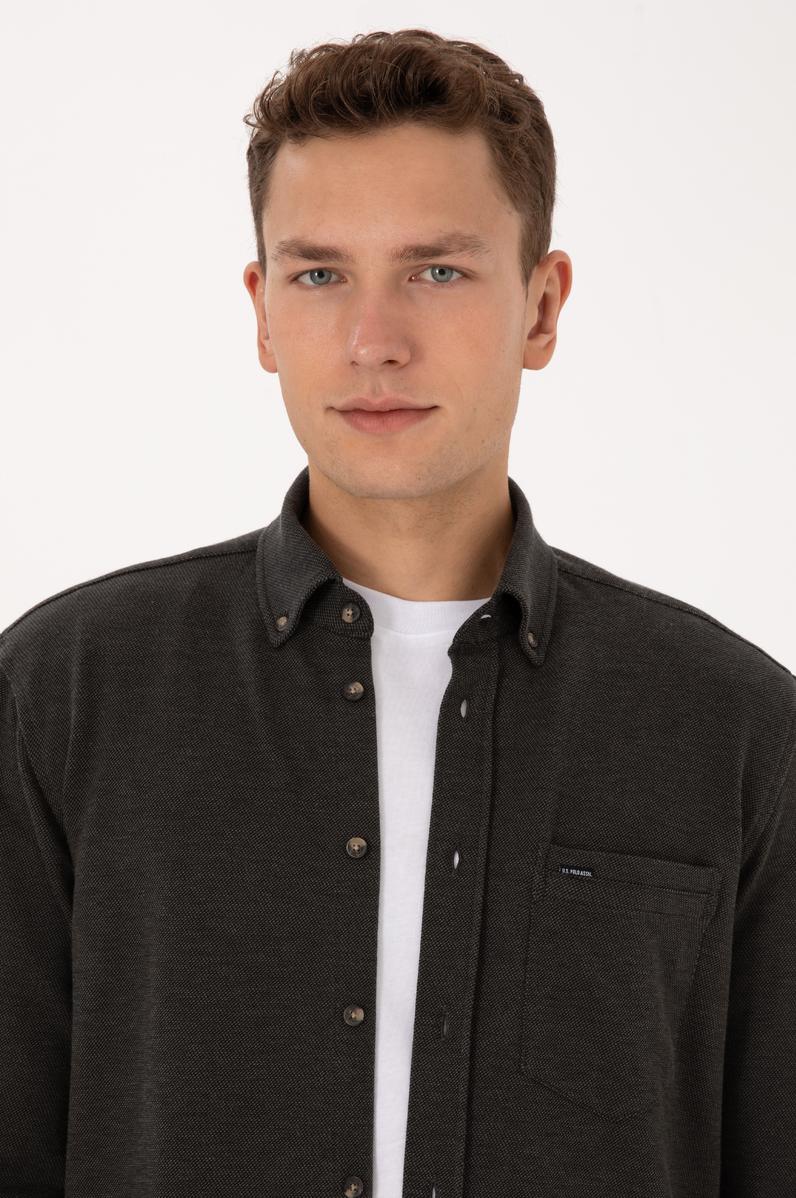 Erkek Haki Örme Gömlek