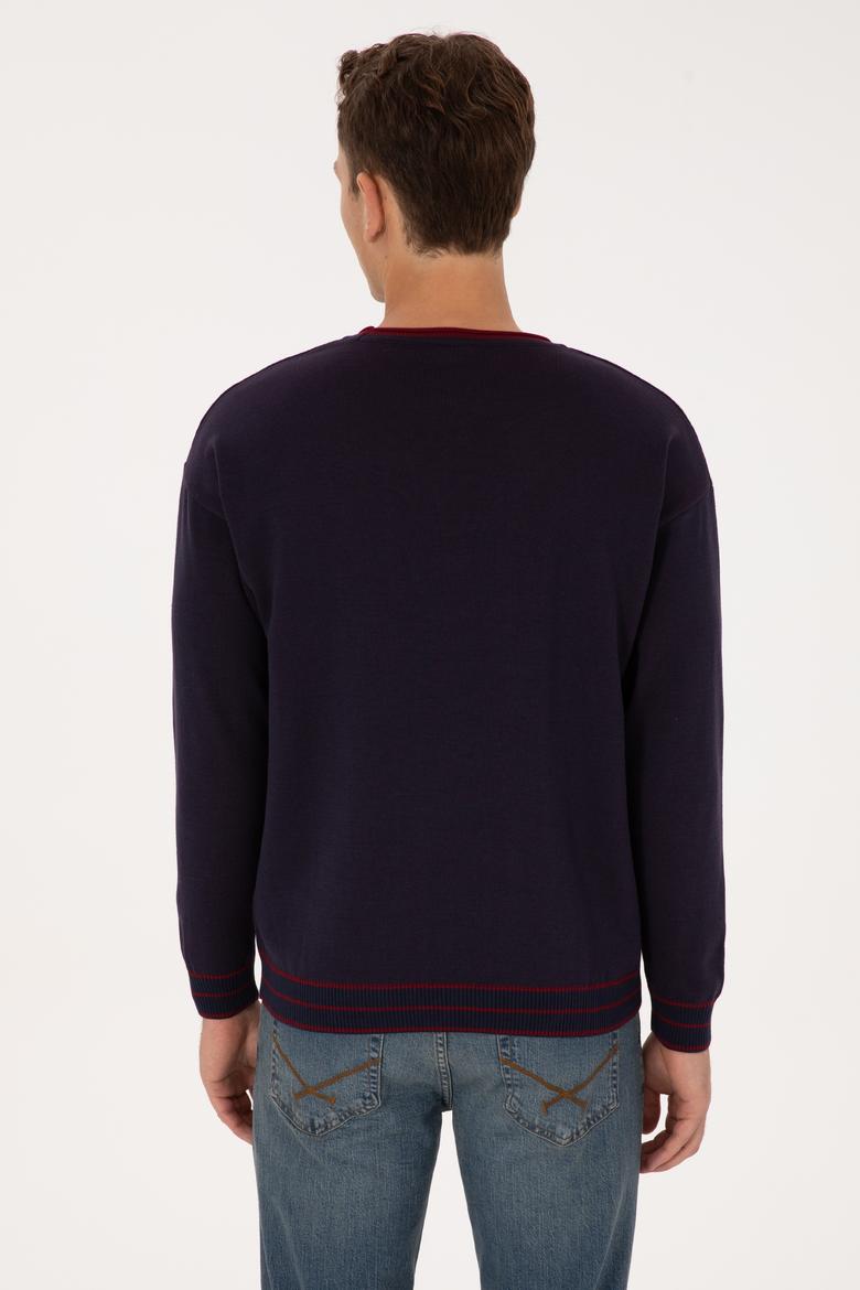 Erkek Comfort Fit Yaka Detaylı Lacivert Kazak - 50315022005