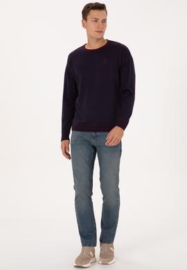 Erkek Comfort Fit Yaka Detaylı Lacivert Kazak - 50315022005