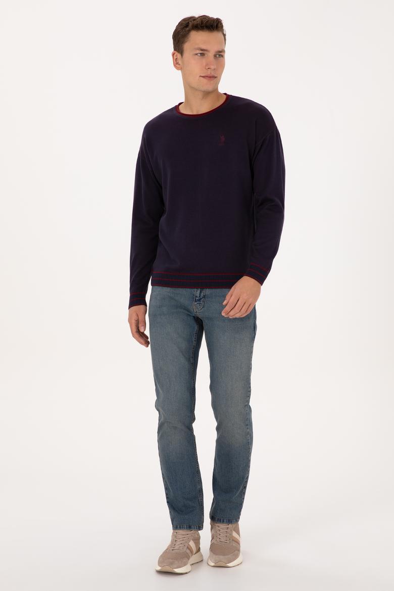 Erkek Comfort Fit Yaka Detaylı Lacivert Kazak - 50315022005