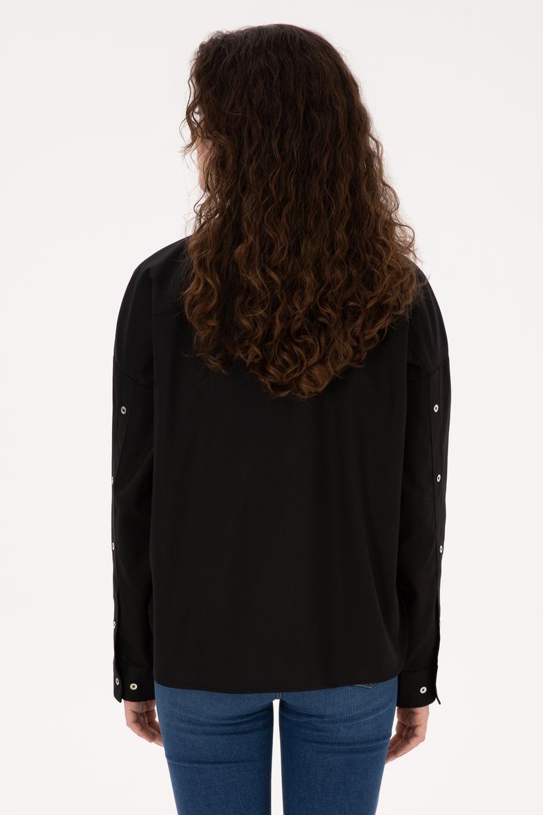 Kadın Siyah Uzun Kollu Gömlek - 50316377028