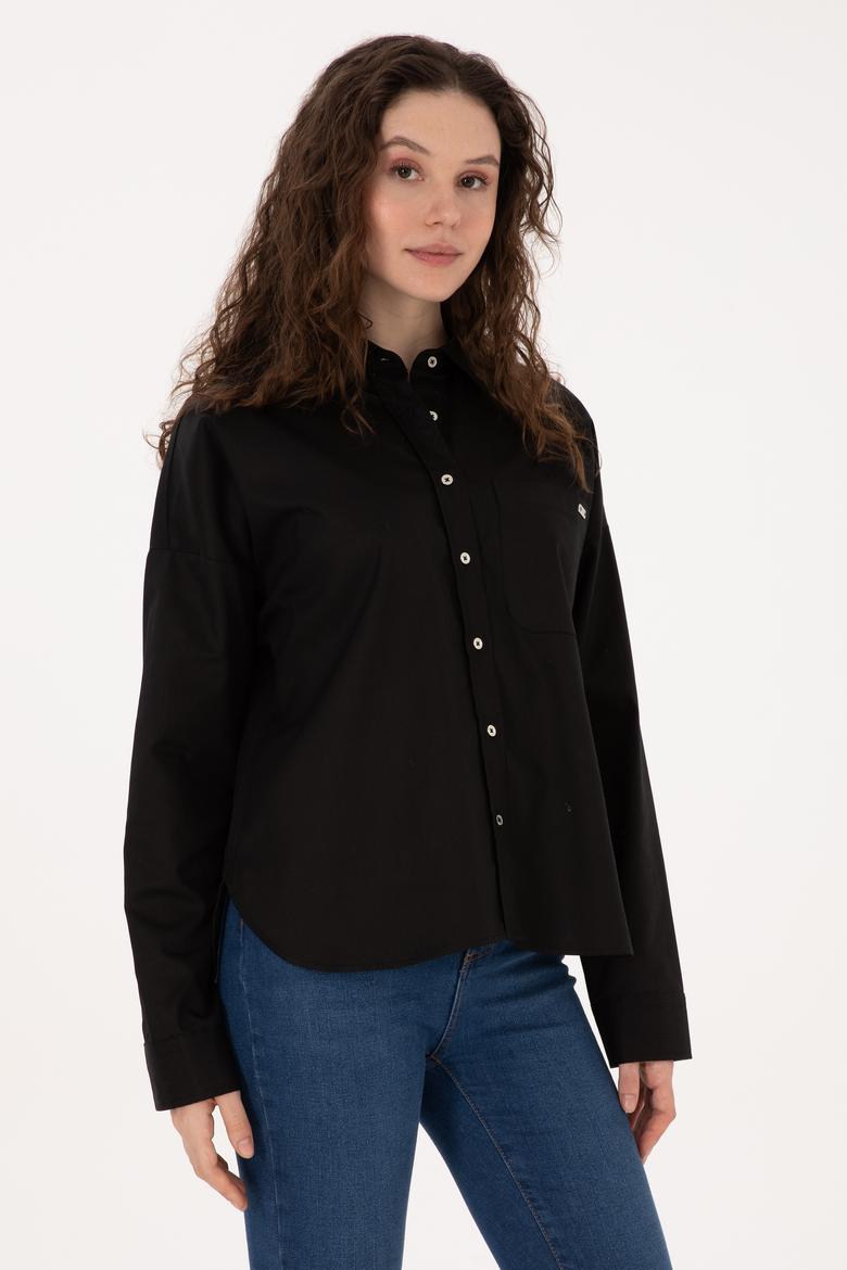 Kadın Siyah Uzun Kollu Gömlek - 50316377028