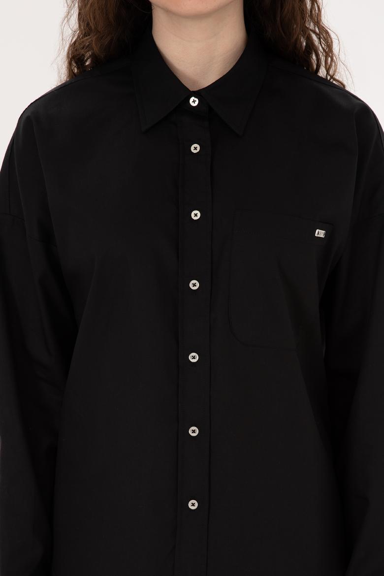 Kadın Siyah Uzun Kollu Gömlek - 50316377028