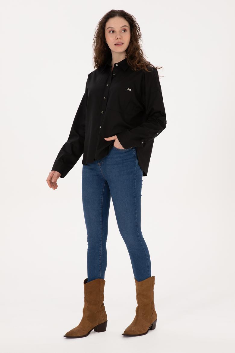 Kadın Siyah Uzun Kollu Gömlek - 50316377028