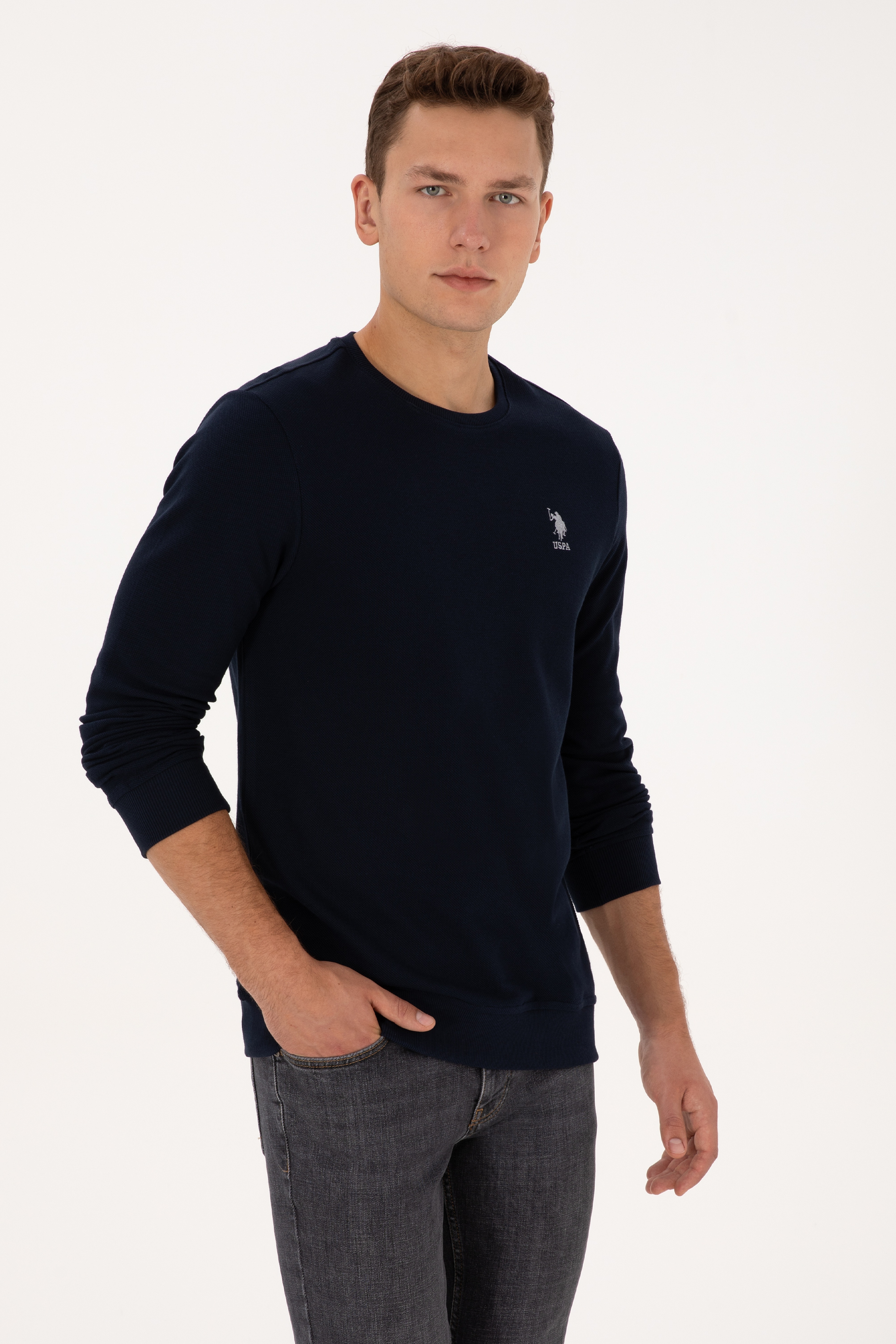 Erkek Regular Fit Bisiklet Yaka Lacivert Sweatshirt - Image 3