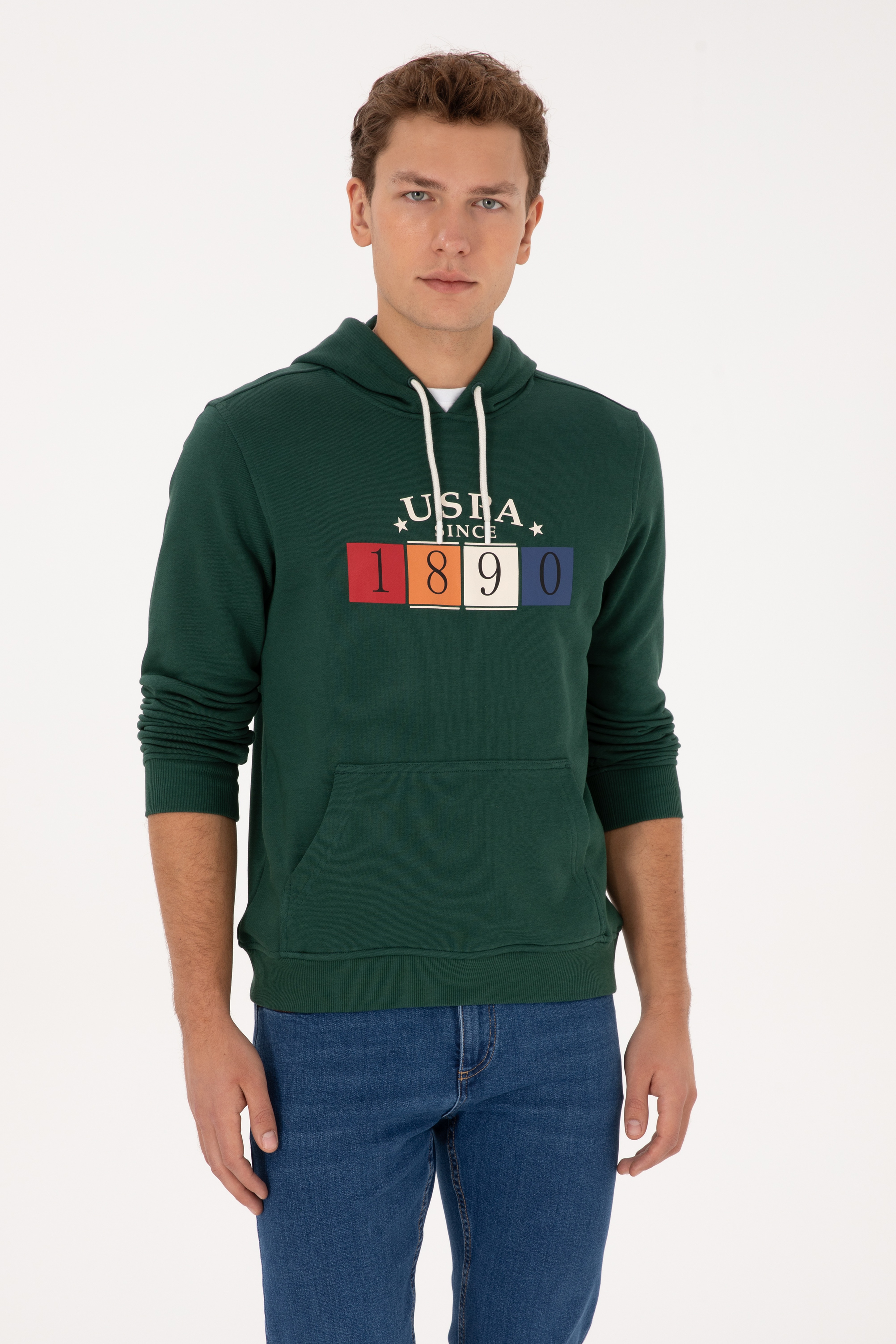 Erkek Regular Fit Kapüşonlu Koyu Yeşil Sweatshirt - Image 3